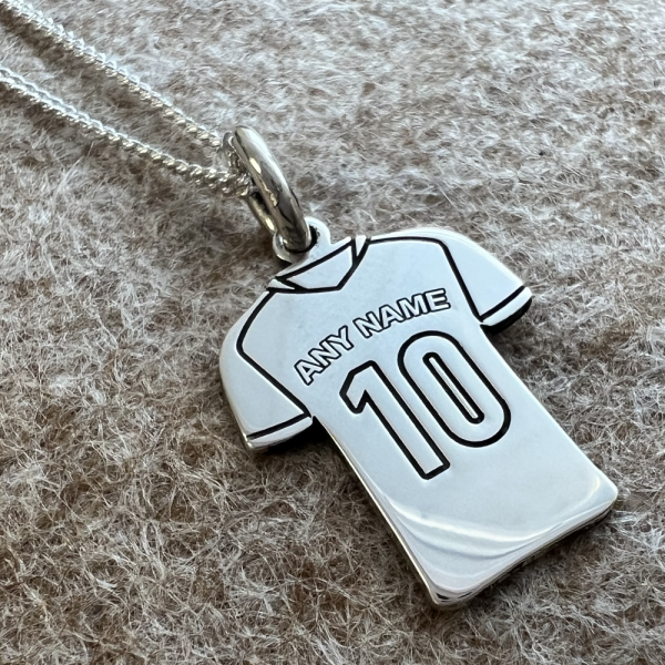 Personalised Football Shirt Necklace, Personalised, Mens, Womens or Childrens, Genuine Sterling Silver, Soccer Shirt Necklace